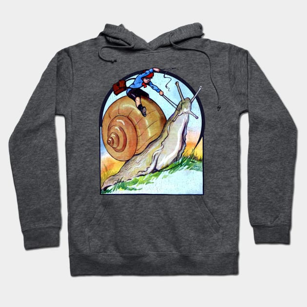 Cottagecore Vintage Little Boy Riding a Garden Snail Fantasy Hoodie by Joaddo